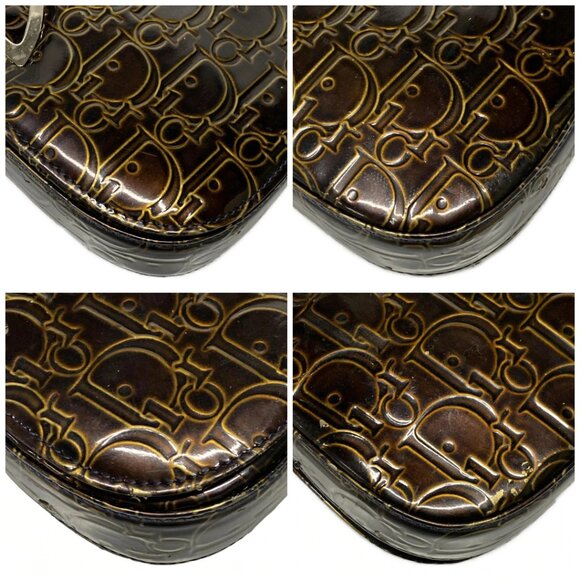 Auth DIOR/ChristianDior Maris Pearl,Trotter - Dark Brown Patent Leather Handbag - Picture 16 of 16